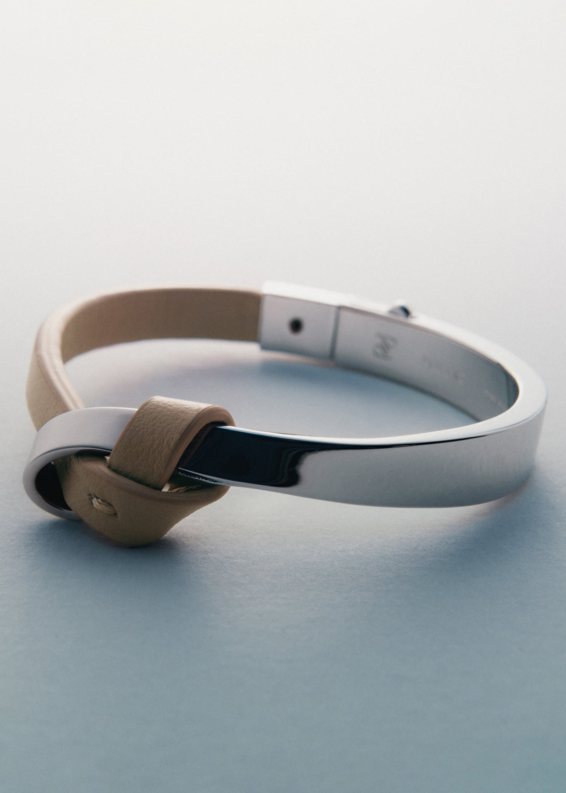 Jonc Ormé - Argentée Cuir Taupe