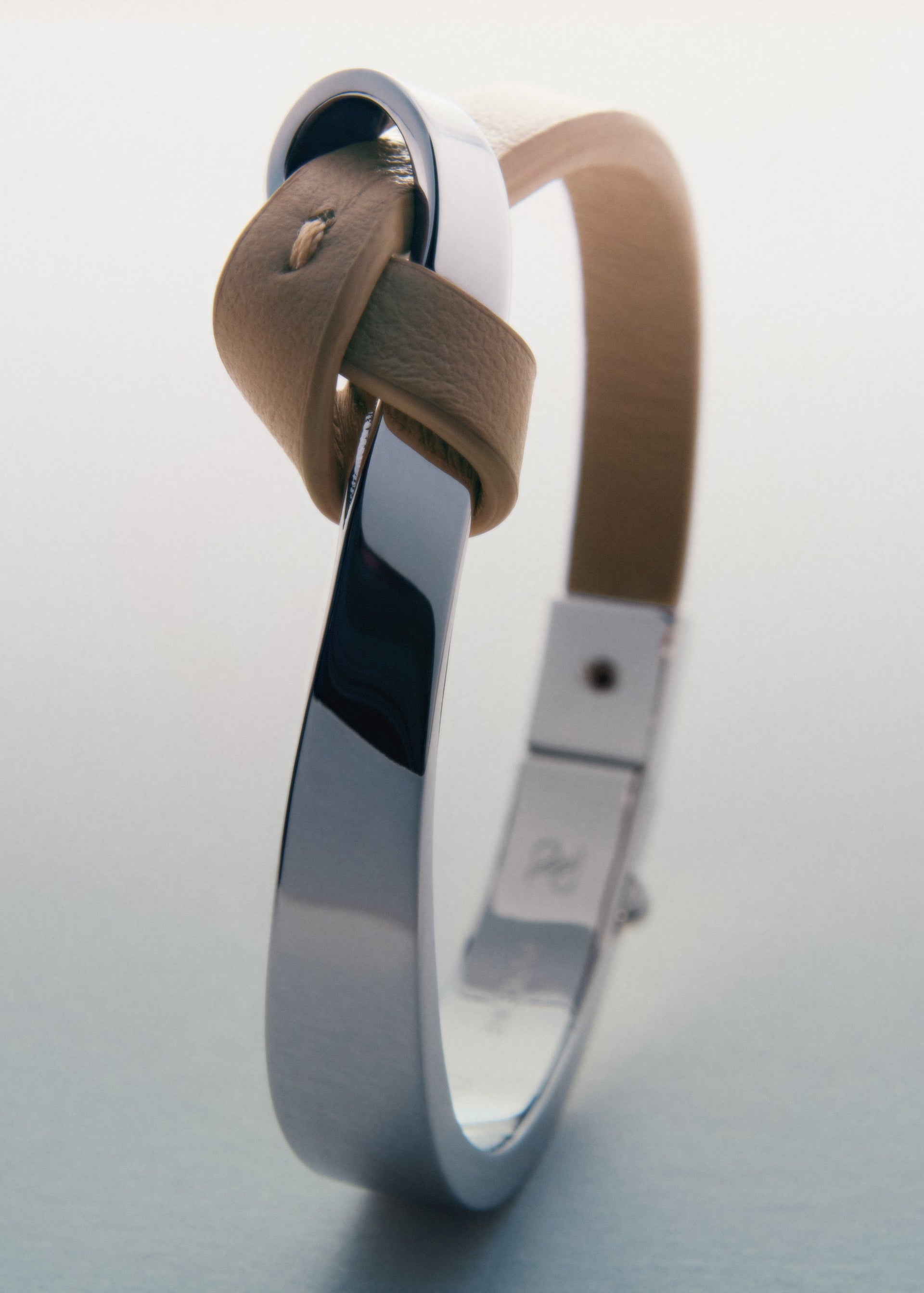 Jonc Ormé - Argentée Cuir Taupe