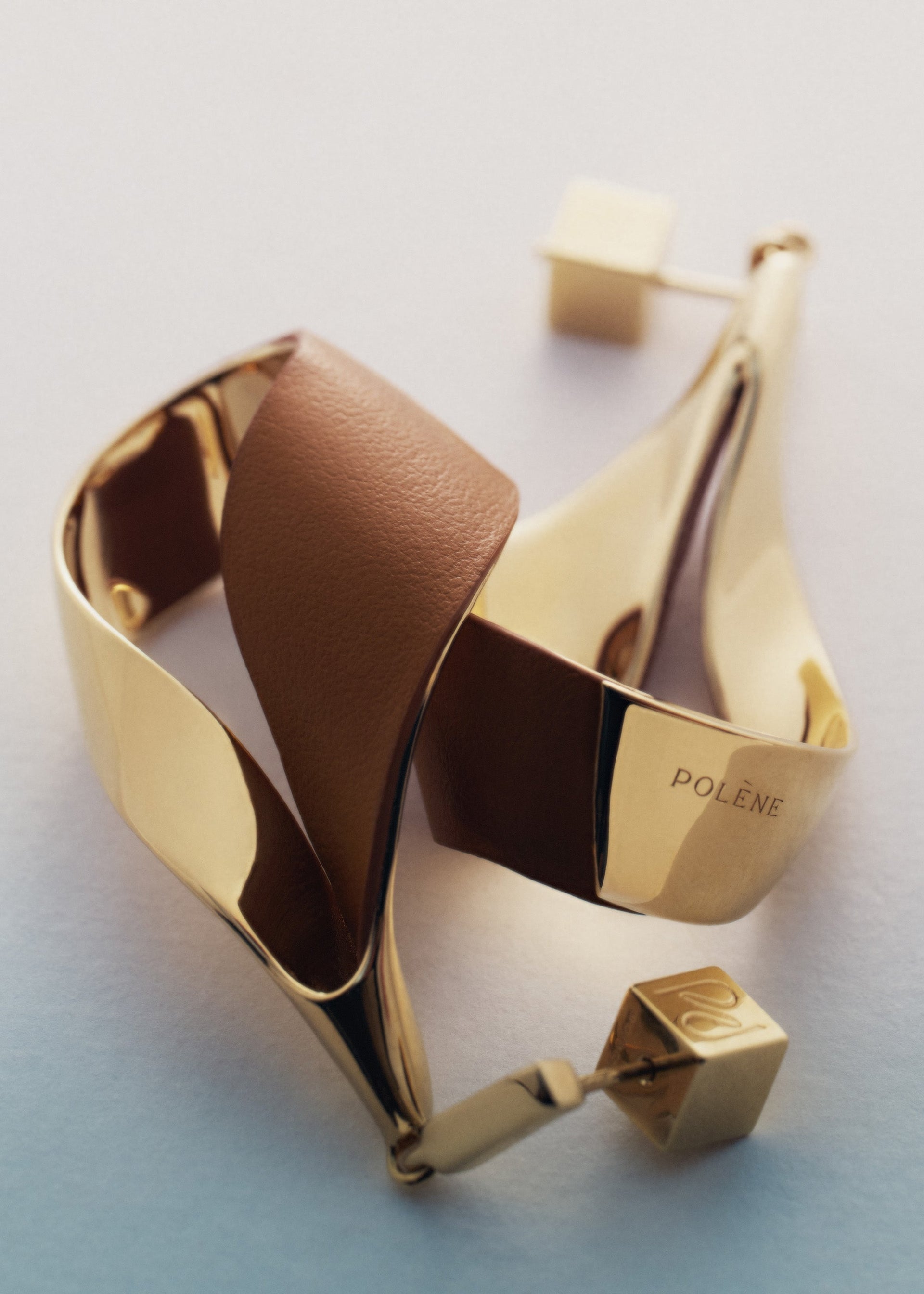 Boucles d’oreilles pendantes - Dorée Cuir Camel