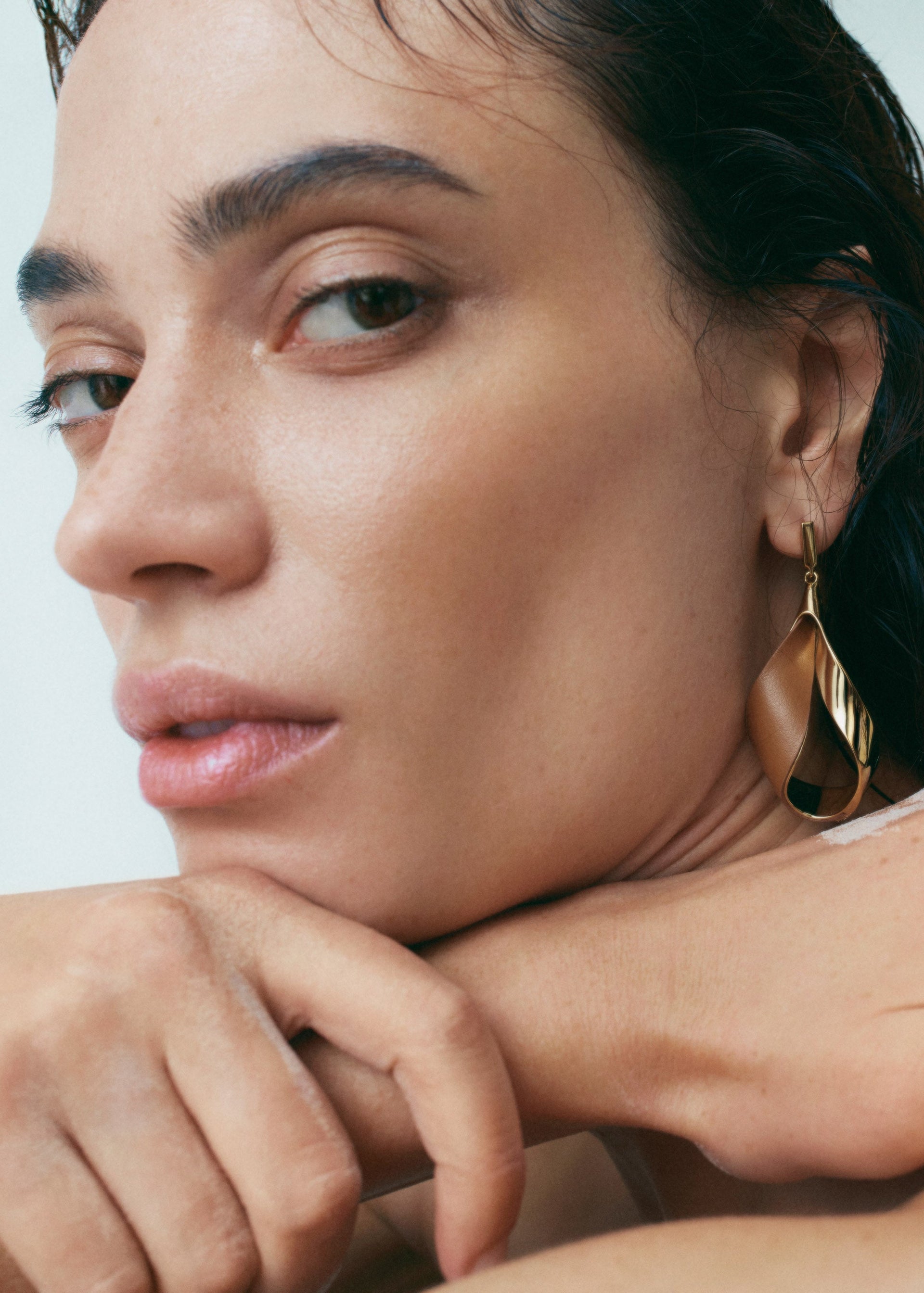 Boucles d’oreilles pendantes - Dorée Cuir Camel