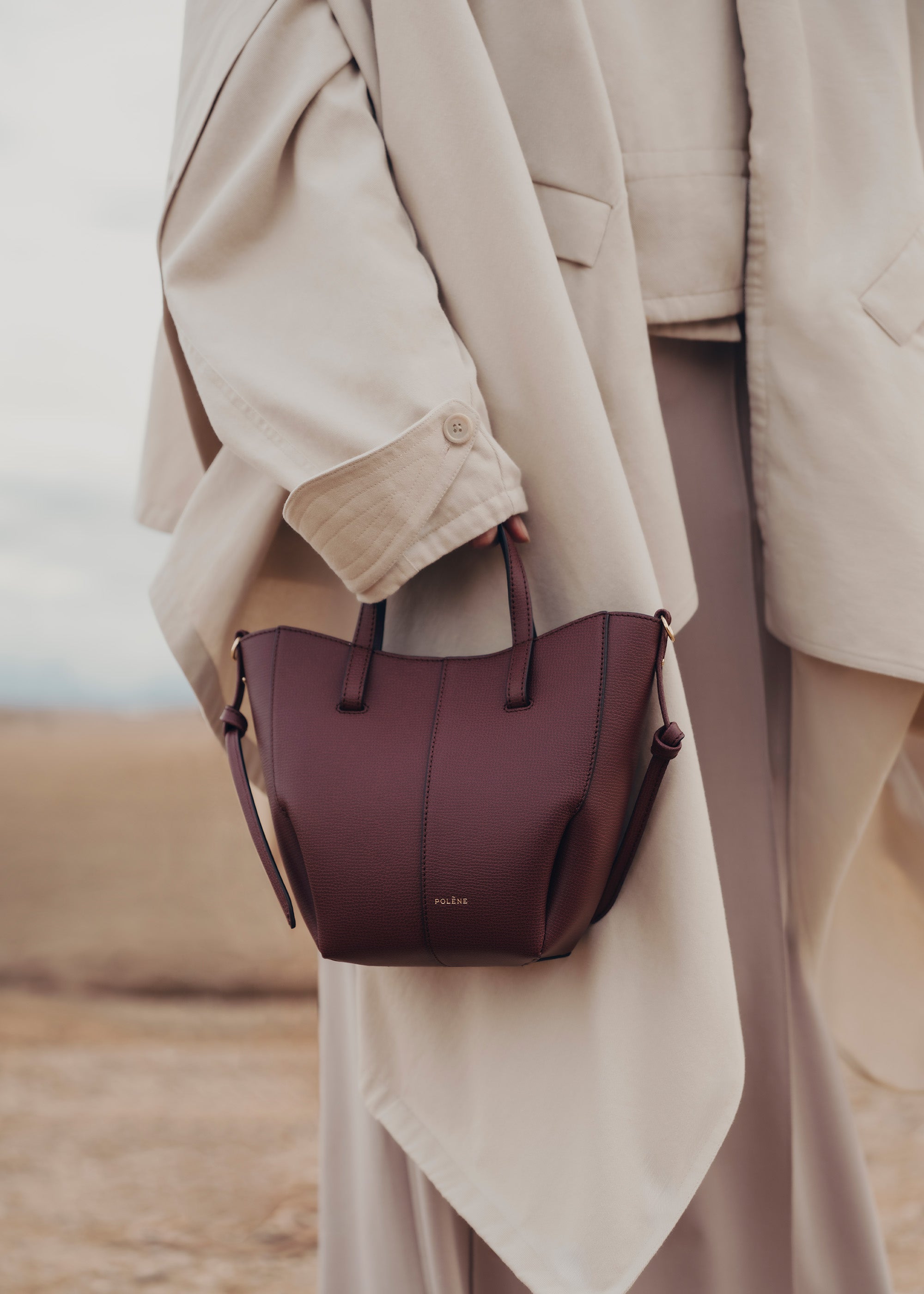 Polène | Bag - Cyme Tote Nano - Textured Black Cherry – Polène CA
