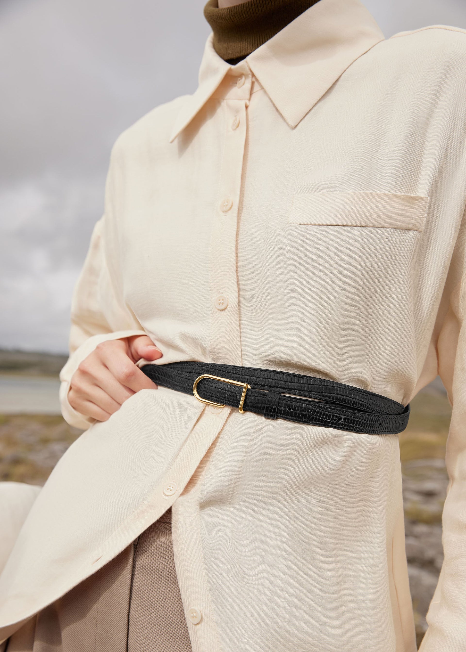 Ceinture Umi Fine - Noir Lézard