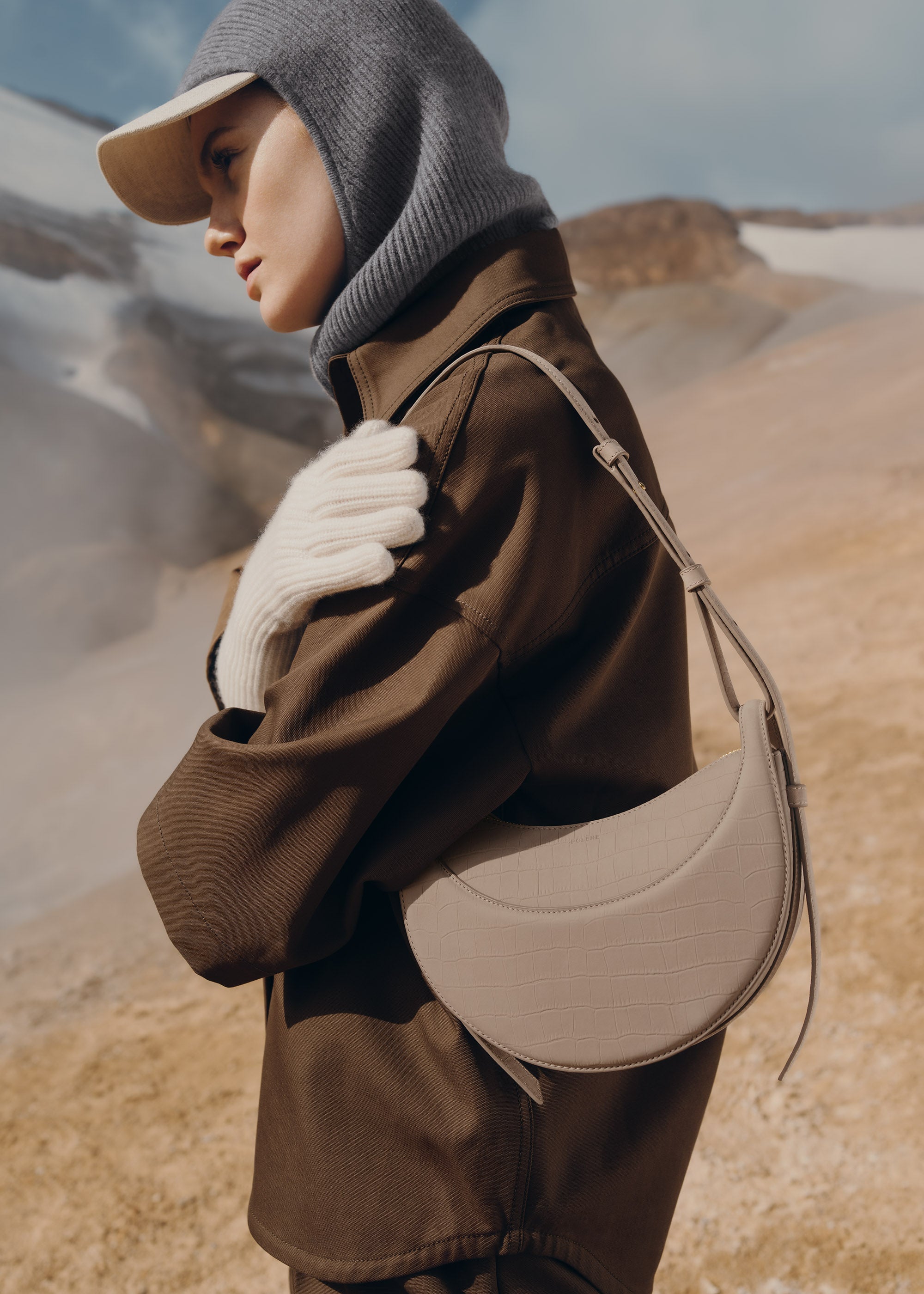 Polène | Bag - Numéro Dix - Crocodile Nubuck Taupe – Polène CA