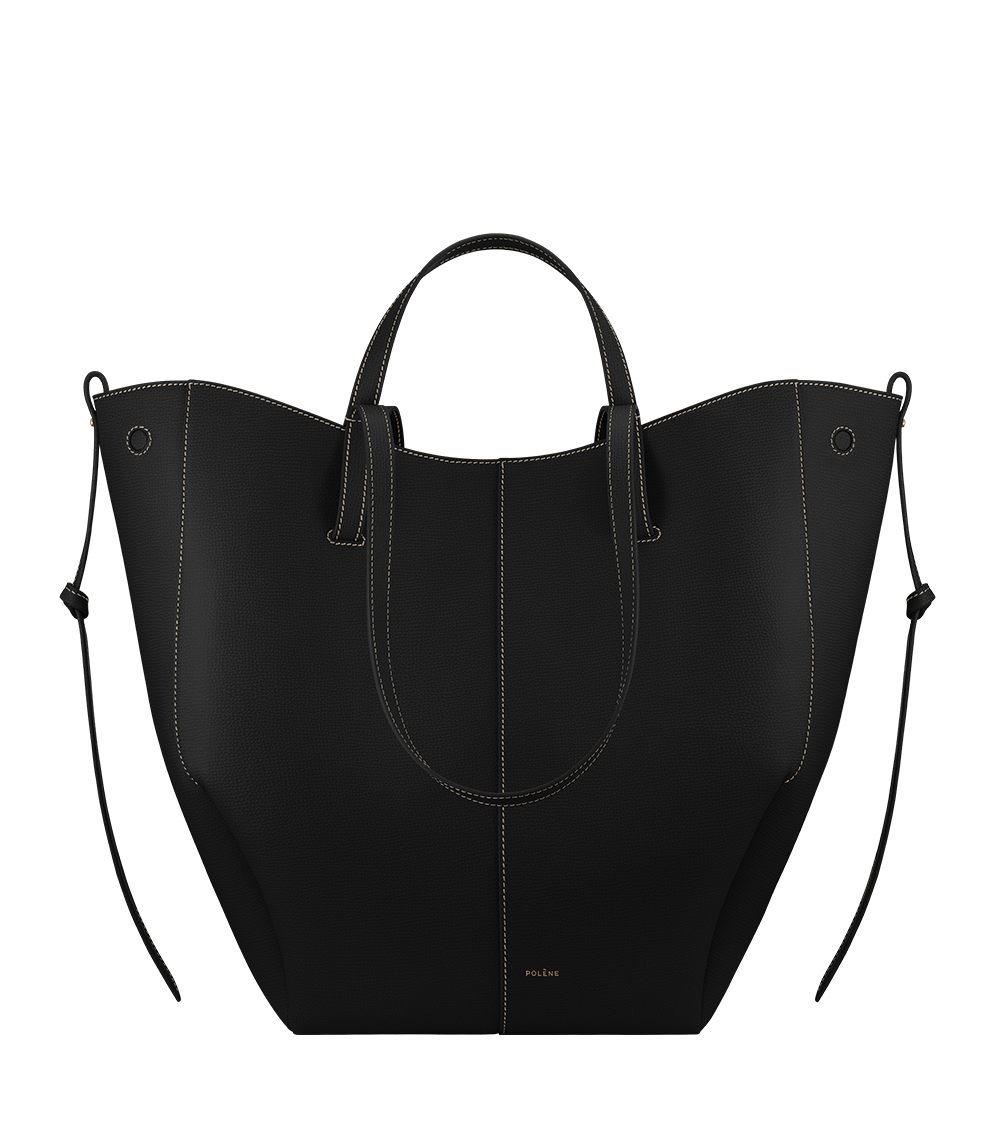 Cyme Tote - Textured Black with Ecru Stitching